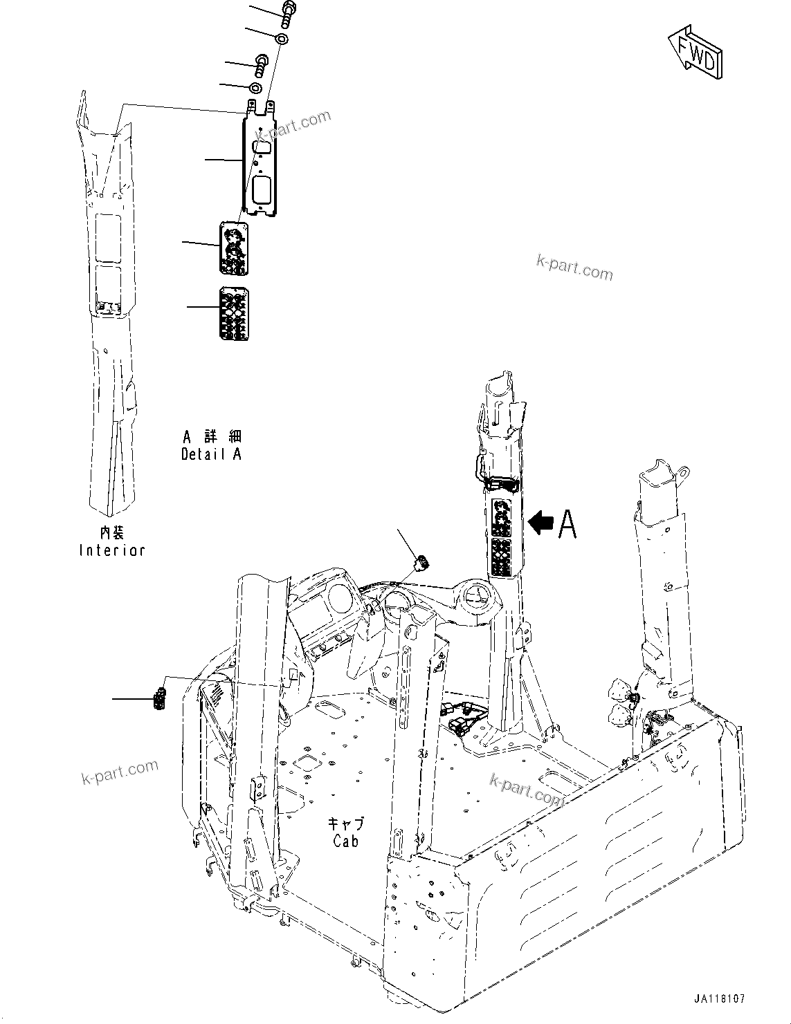 Komatsu parts book diagram for WA475-11E0 S/N H30051-UP: ROPS CAB AND FLOOR FRAME GROUP, WITH AFJS, FLOOR, SWITCH