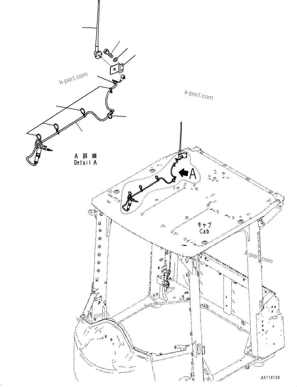 Komatsu parts book diagram for WA475-11E0 S/N H30051-UP: ROPS CAB AND FLOOR FRAME GROUP, WITH AFJS, ANTENNA