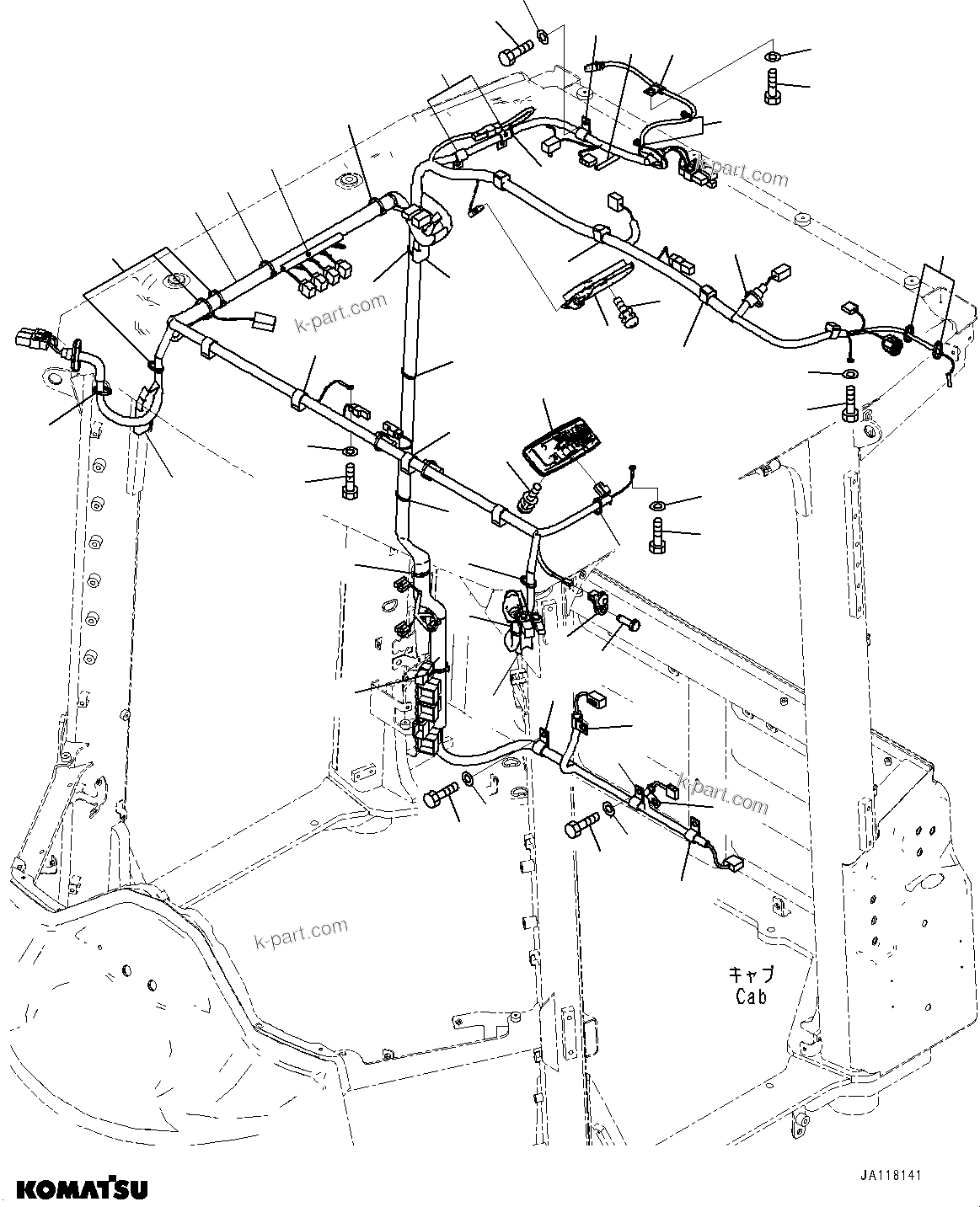 Komatsu parts book diagram for WA475-11E0 S/N H30051-UP: ROPS CAB AND FLOOR FRAME GROUP, WITH AFJS, WIRING HARNESS