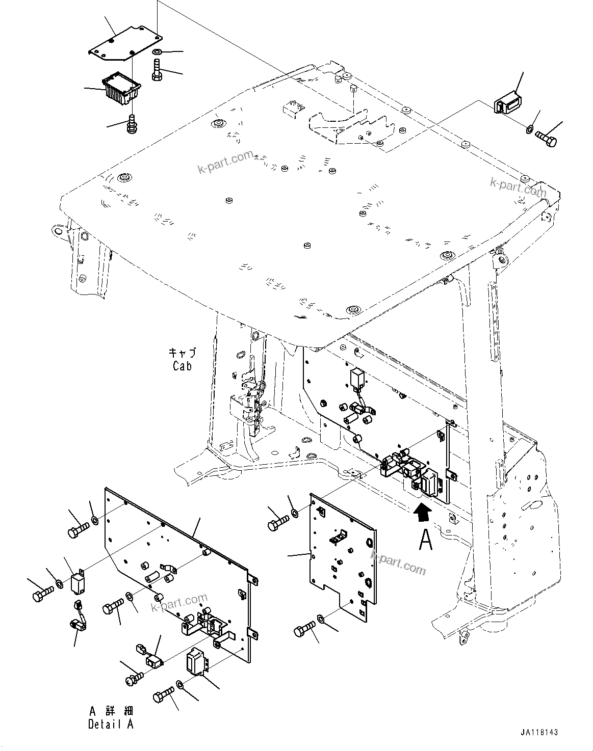 Komatsu parts book diagram for WA475-11E0 S/N H30051-UP: ROPS CAB AND FLOOR FRAME GROUP, WITH AFJS, CONVERTER