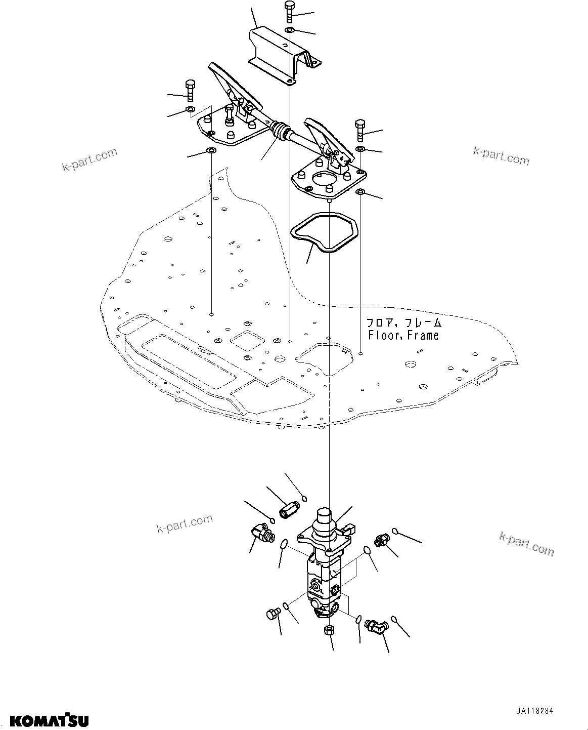 Komatsu parts book diagram for WA475-11E0 S/N H30051-UP: ROPS CAB AND FLOOR FRAME GROUP, WITHOUT AFJS, PEDAL AND BRAKE VALVE