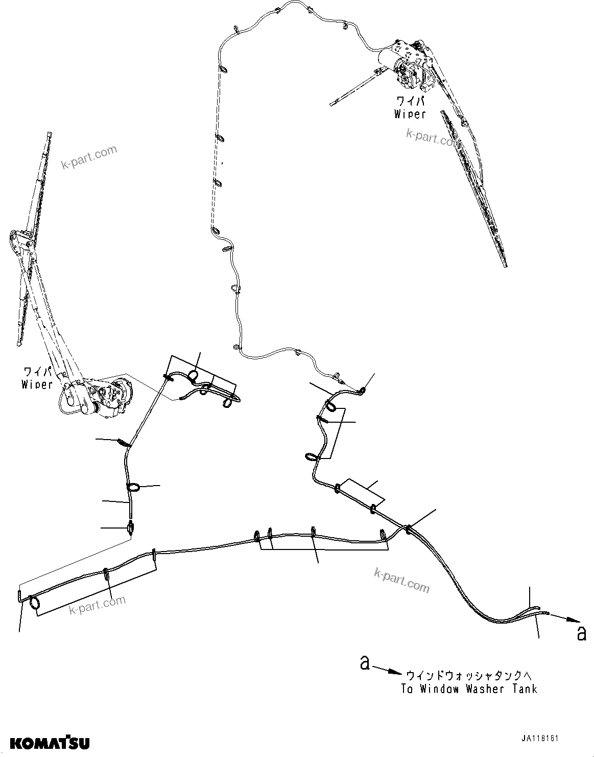 Komatsu parts book diagram for WA475-11E0 S/N H30051-UP: ROPS CAB AND FLOOR FRAME GROUP, WITH AFJS, WINDOW WASHER PIPING