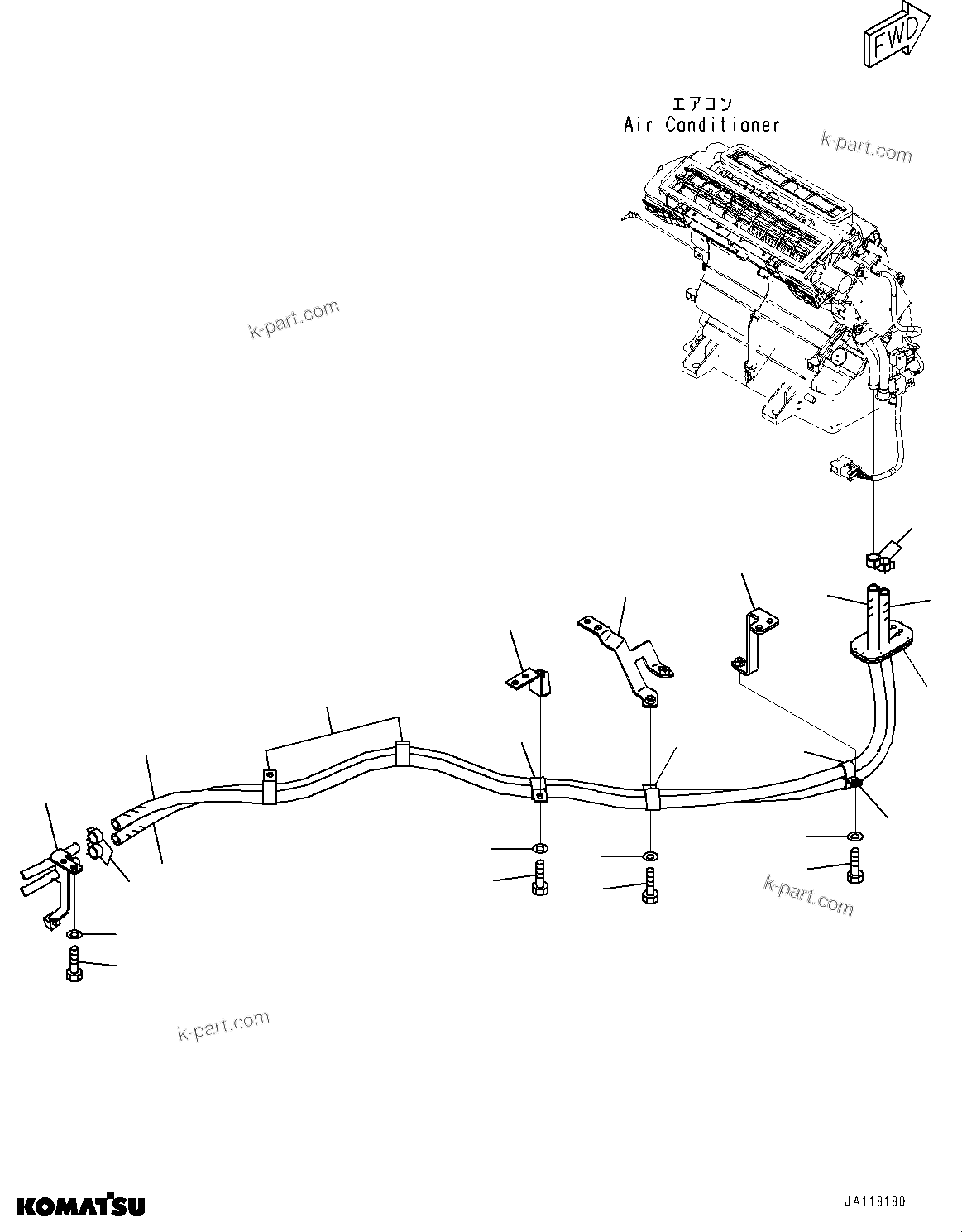 Komatsu parts book diagram for WA475-11E0 S/N H30051-UP: ROPS CAB AND FLOOR FRAME GROUP, WITH AFJS, HEATER PIPING