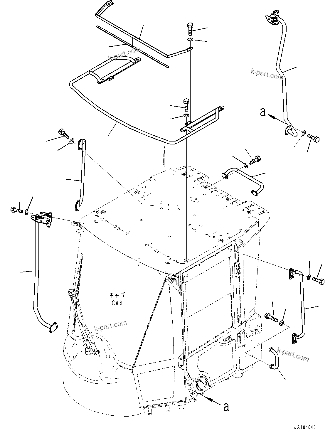 Komatsu parts book diagram for WA475-11E0 S/N H30051-UP: ROPS CAB AND FLOOR FRAME GROUP, WITH AFJS, HANDRAIL