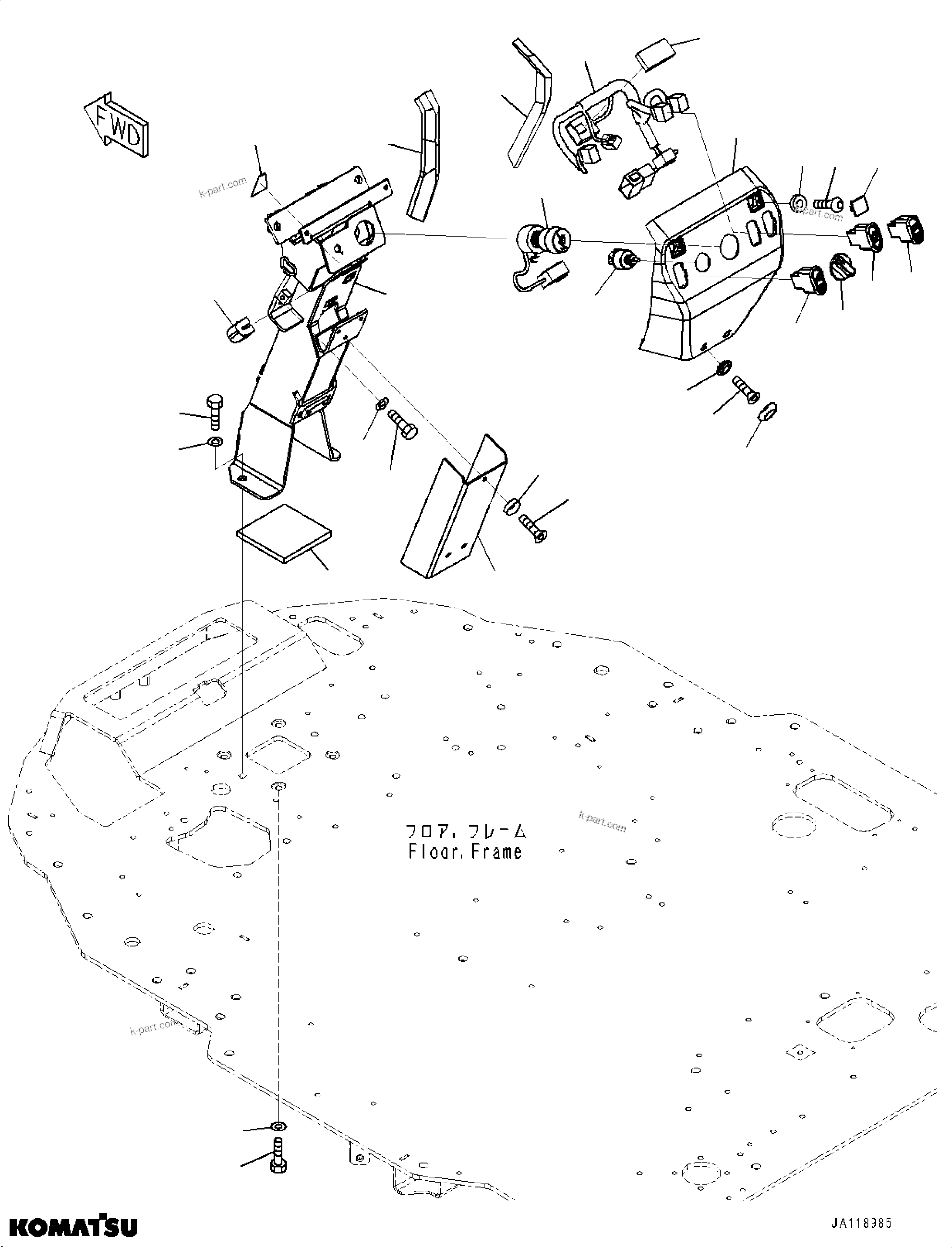 Komatsu parts book diagram for WA475-11E0 S/N H30051-UP: ROPS CAB AND FLOOR FRAME GROUP, WITH AFJS, STEERING COLUMN
