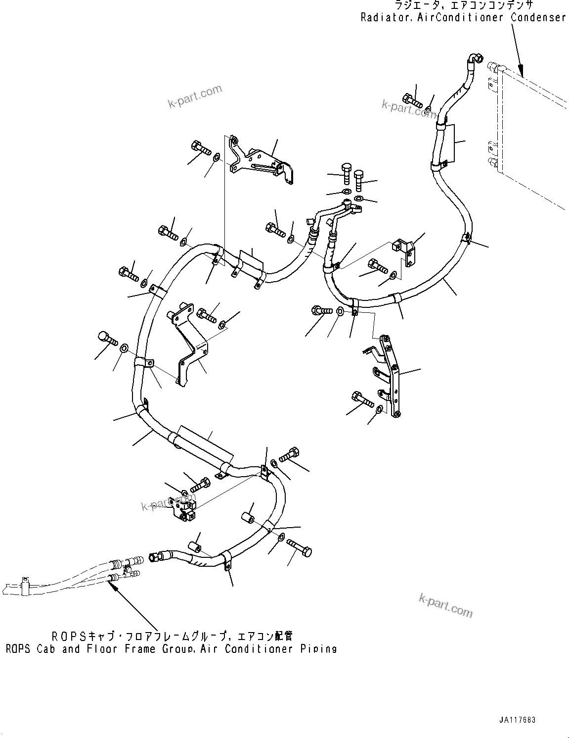 Komatsu parts book diagram for WA475-11E0 S/N H30051-UP: AIR CONDITIONER COMPRESSOR, PIPING AND BRACKET
