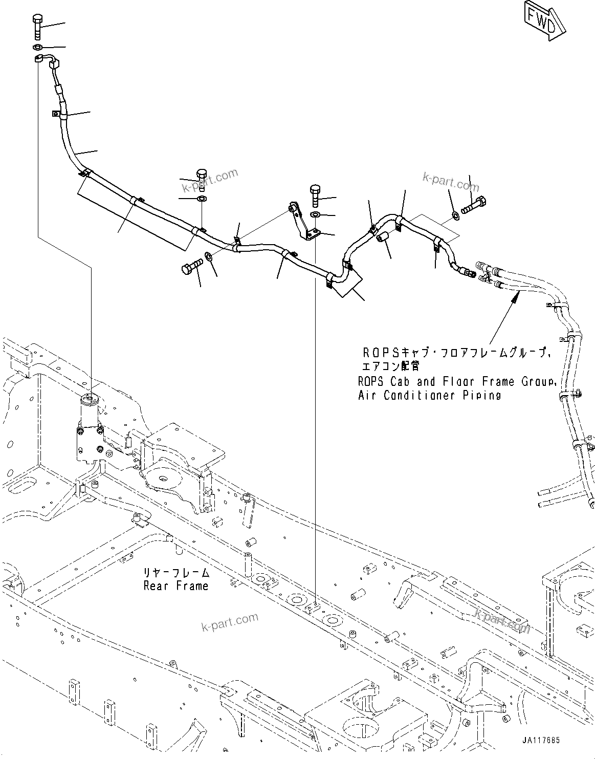 Komatsu parts book diagram for WA475-11E0 S/N H30051-UP: AIR CONDITIONER COMPRESSOR, RECEIVER PIPING