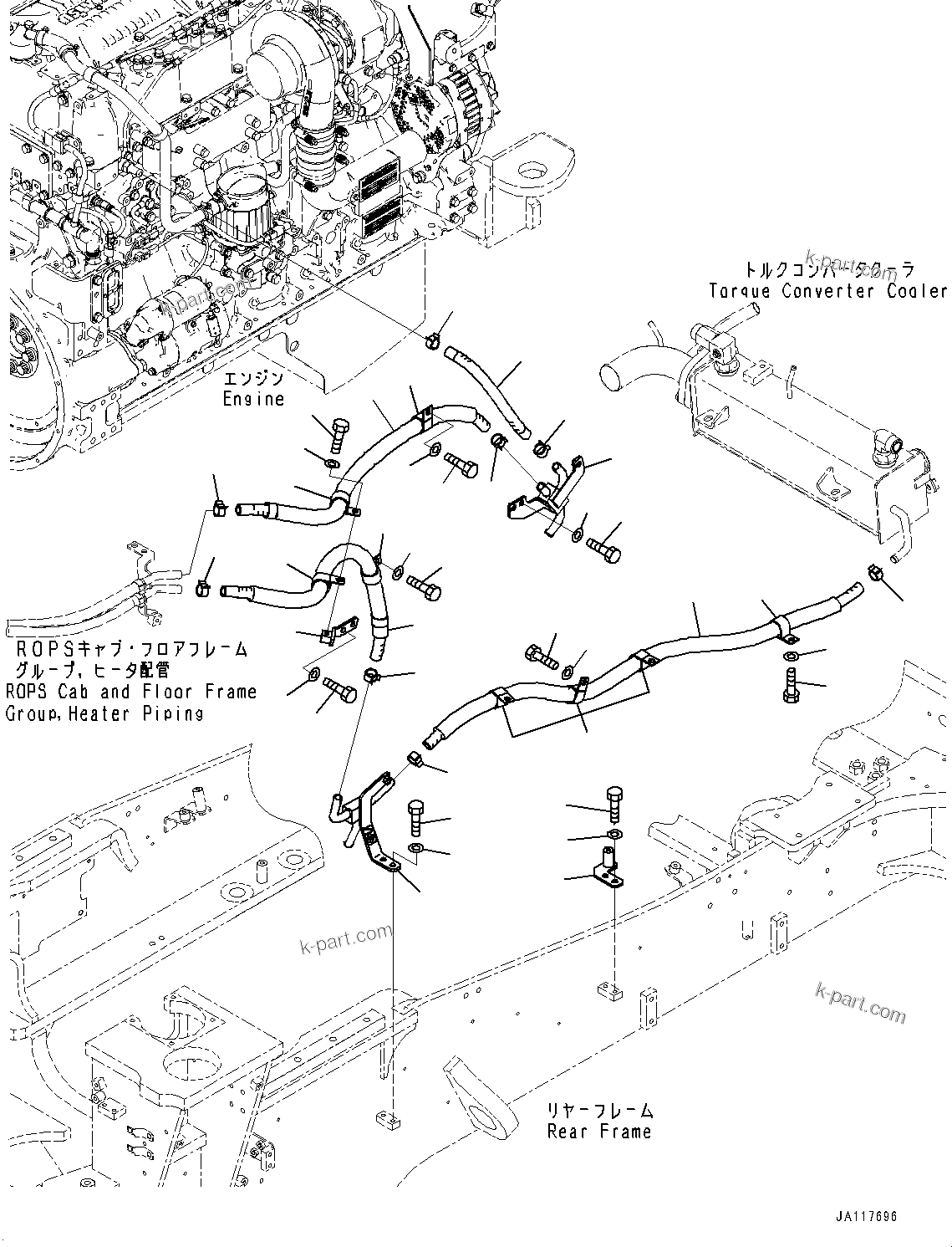 Komatsu parts book diagram for WA475-11E0 S/N H30051-UP: HEATER PIPING