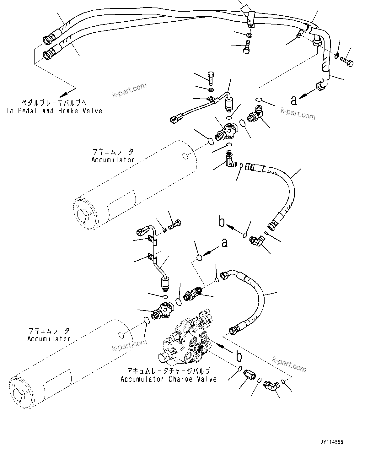 Komatsu parts book diagram for WA475-11E0 S/N H30051-UP: BRAKE CONTROL, WITHOUT AFJS, BRAKE ACCUMULATOR PIPING