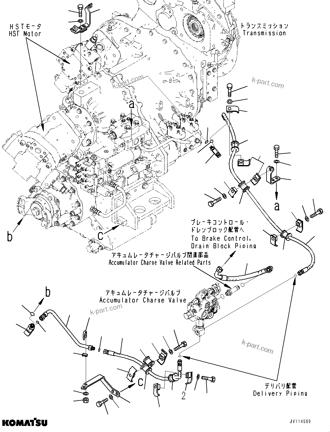 Komatsu parts book diagram for WA475-11E0 S/N H30051-UP: BRAKE CONTROL, WITHOUT AFJS, ACCUMULATOR CHARGE VALVE PIPING