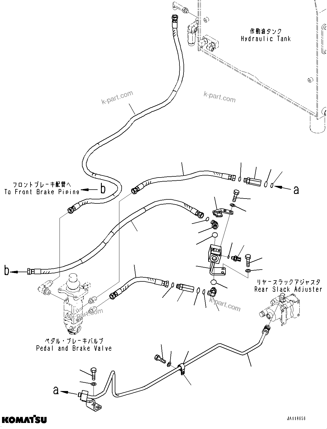 Komatsu parts book diagram for WA475-11E0 S/N H30051-UP: BRAKE CONTROL, WITHOUT AFJS, BRAKE PIPING