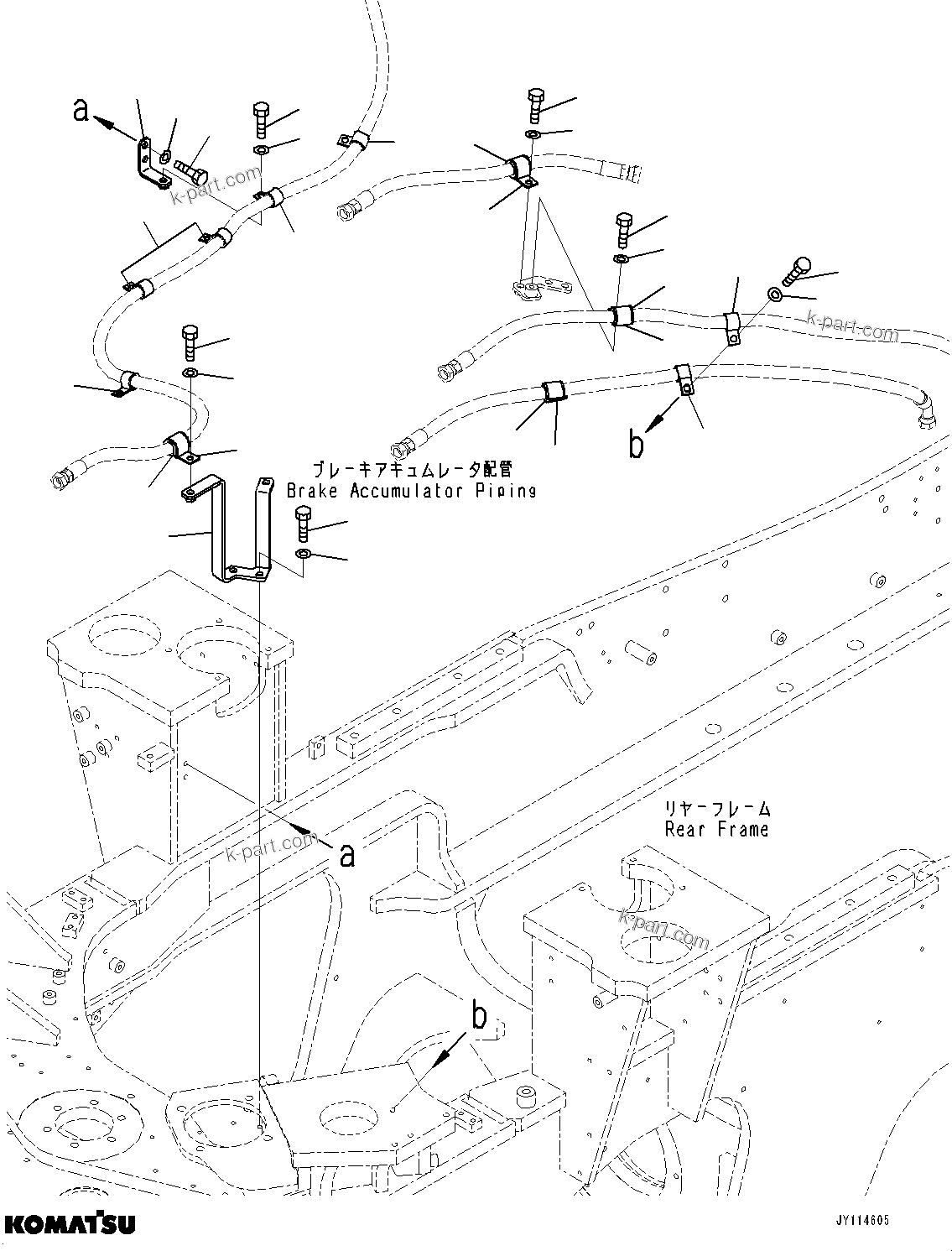 Komatsu parts book diagram for WA475-11E0 S/N H30051-UP: BRAKE CONTROL, WITHOUT AFJS, PIPING MOUNTING