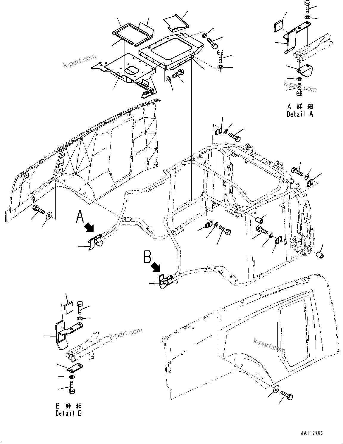 Komatsu parts book diagram for WA475-11E0 S/N H30051-UP: ENGINE HOOD, BRACKET