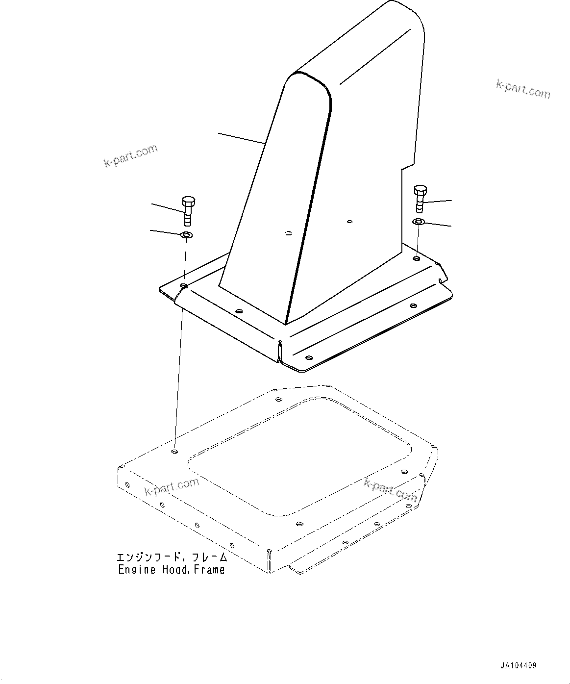 Komatsu parts book diagram for WA475-11E0 S/N H30051-UP: ENGINE HOOD, EXHAUST PIPING