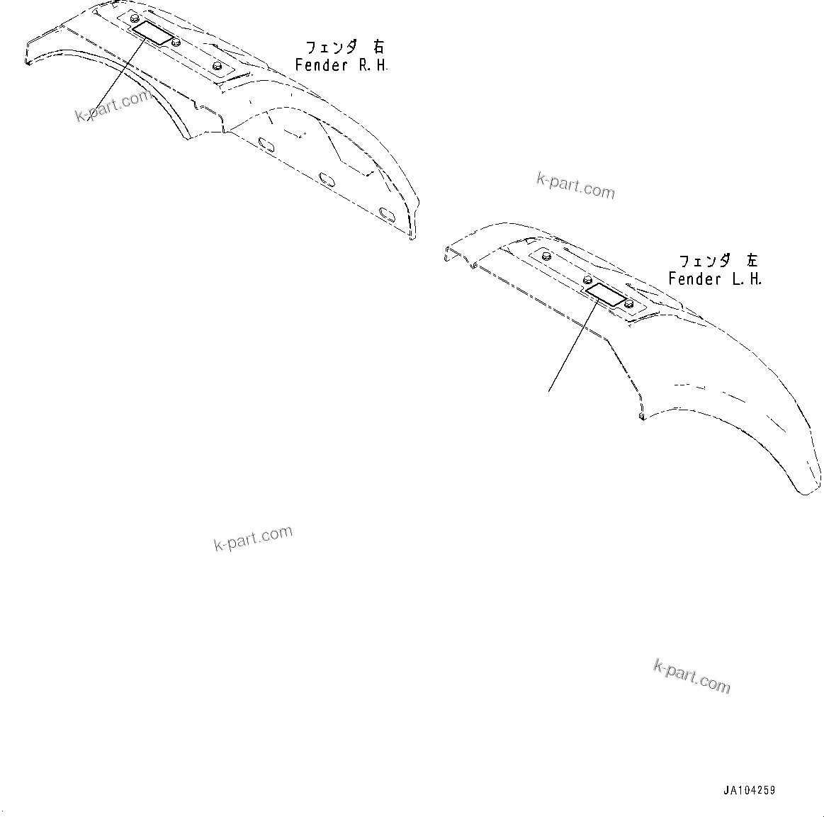 Komatsu parts book diagram for WA475-11E0 S/N H30051-UP: REAR FENDER, DECAL