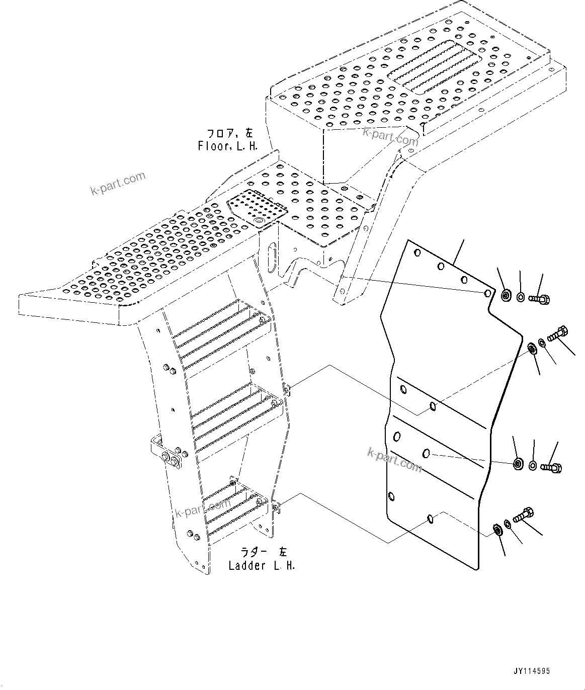 Komatsu parts book diagram for WA475-11E0 S/N H30051-UP: LADDER, MUDGUARD, L.H.