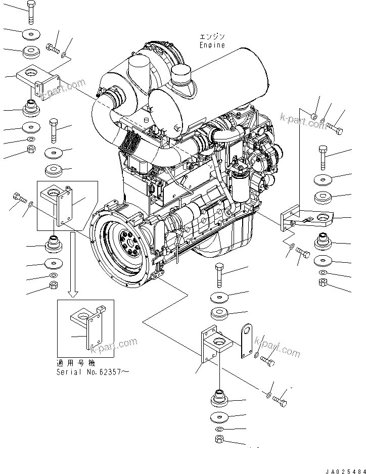 Komatsu parts book diagram for WA320-5 S/N 60001-UP: ENGINE MOUNT(#62357-)