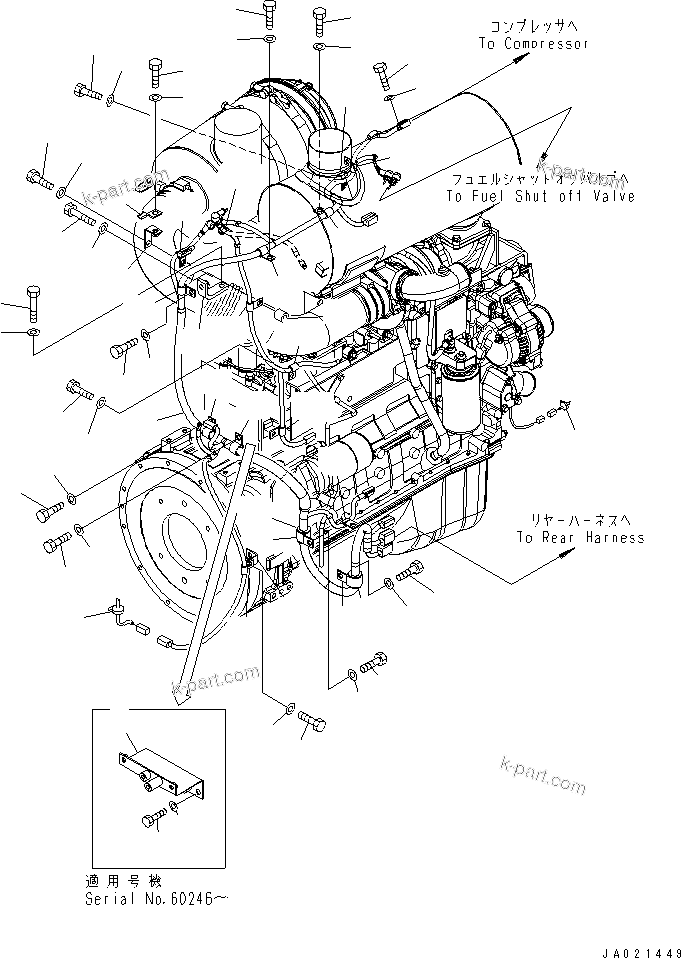 Komatsu parts book diagram for WA320-5 S/N 60001-UP: ENGINE HARNESS (1/2) (FOR AIR CONDITIONER)