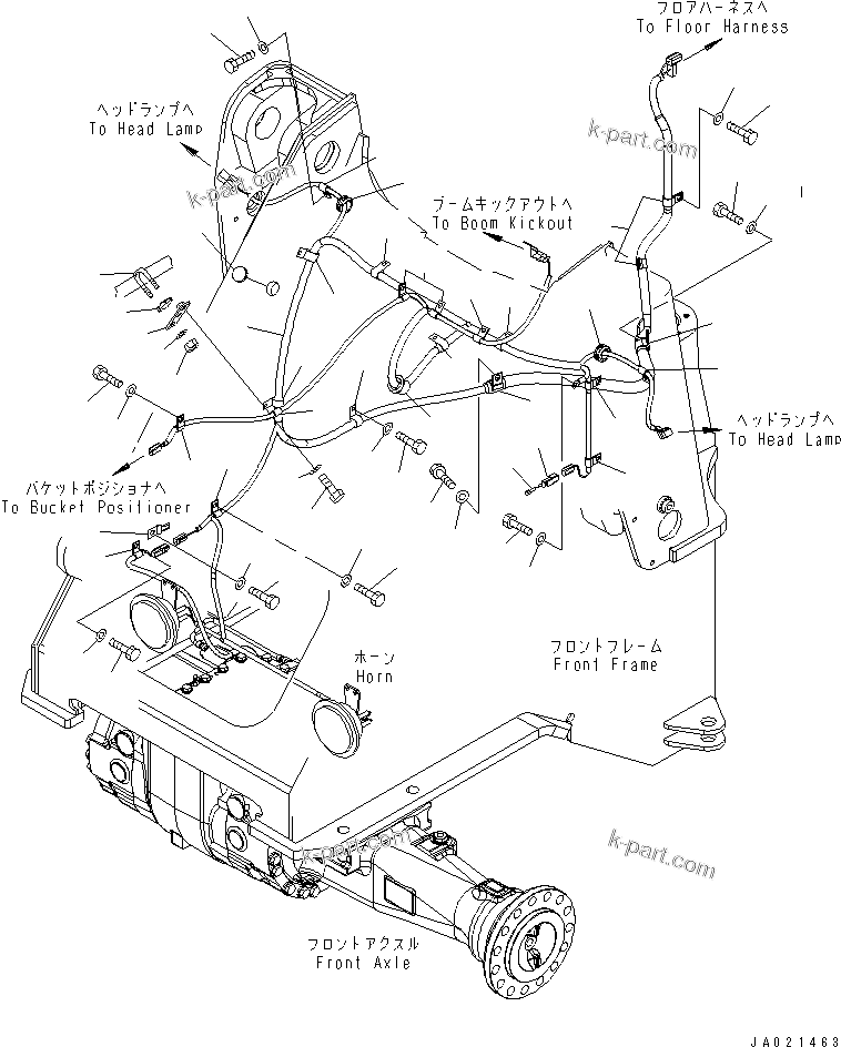 Komatsu parts book diagram for WA320-5 S/N 60001-UP: FRONT HARNESS (FOR EXCEPT JAPAN)