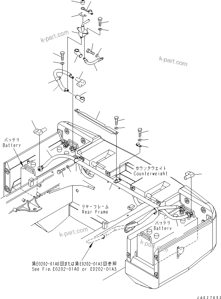 Komatsu parts book diagram for WA320-5 S/N 60001-UP: REAR HARNESS (3/4) (BATTERY CABLE) (WITH DISCONNECT SWITCH)