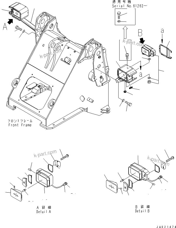 Komatsu parts book diagram for WA320-5 S/N 60001-UP: FRONT LIGHT (FOR EXCEPT JAPAN)