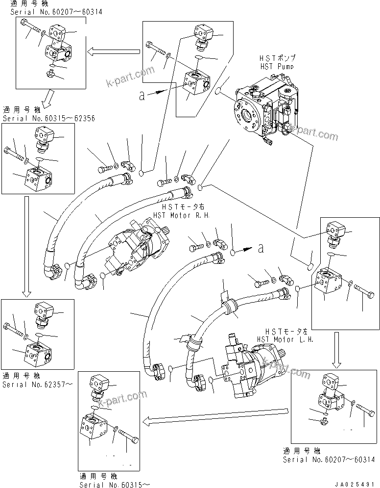 Komatsu parts book diagram for WA320-5 S/N 60001-UP: HST OIL LINE (MAIN LINE)(#62357-)