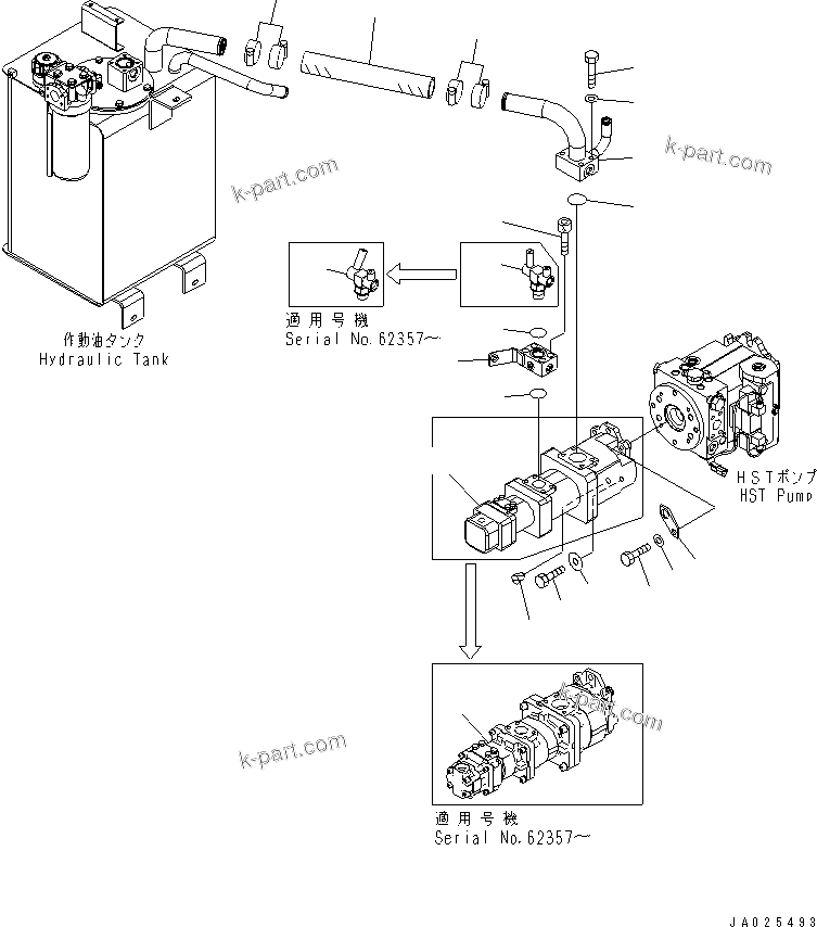 Komatsu parts book diagram for WA320-5 S/N 60001-UP: HYDRAULIC PUMP(#62357-)