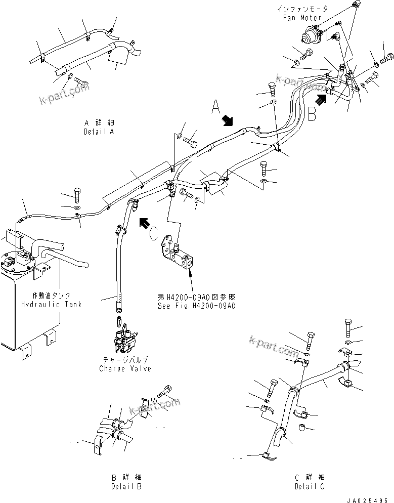 Komatsu parts book diagram for WA320-5 S/N 60001-UP: FAN DRIVE PIPING(#62357-)