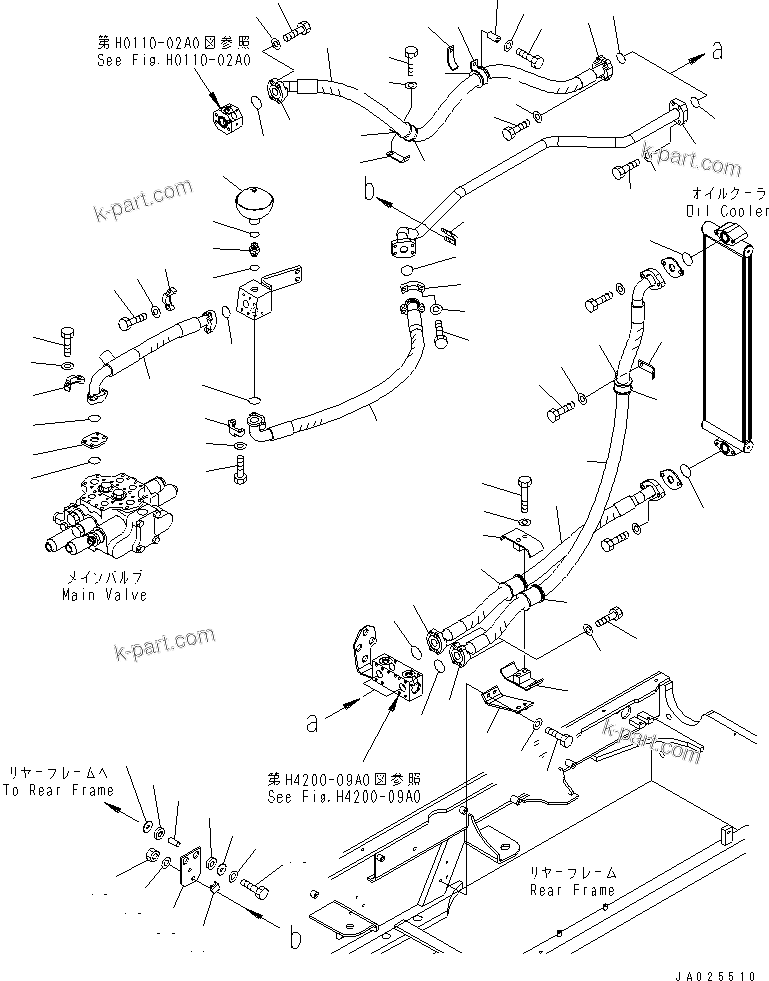 Komatsu parts book diagram for WA320-5 S/N 60001-UP: HYDRAULIC PIPING (RETURN LINE 1/2) (FOR 2-SPOOL VALVE)(#62357-)
