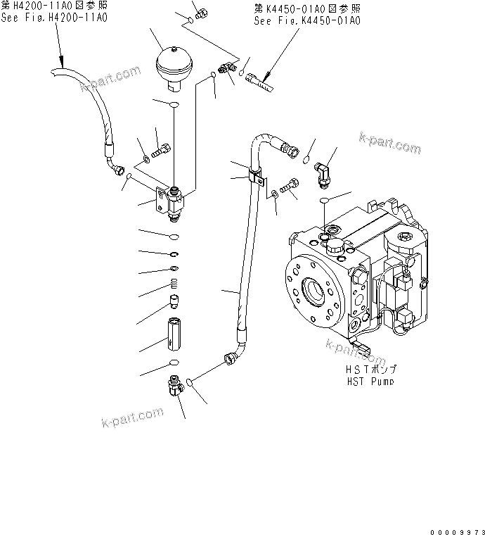 Komatsu parts book diagram for WA320-5 S/N 60001-UP: HYDRAULIC PIPING (P.P.C. PIPING 1/2)