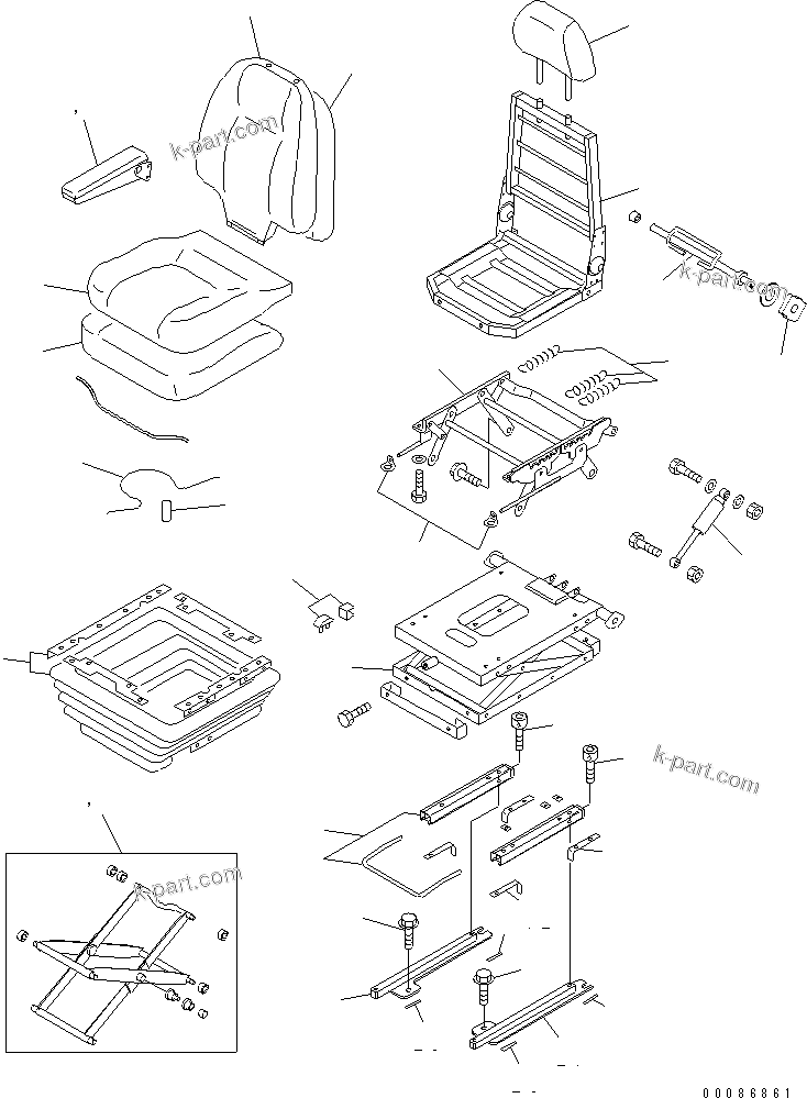 Komatsu parts book diagram for WA320-5 S/N 60001-UP: OPERATOR'S SEAT (SUSPENSION) (FABRIC TYPE) (KAB)
