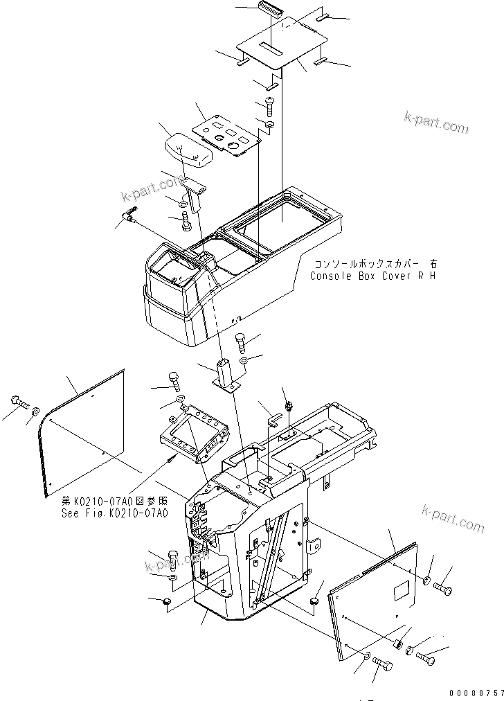 Komatsu parts book diagram for WA320-5 S/N 60001-UP: FLOOR (CONSOLE BOX) (R.H.) (3-LEVER)(#63001-)
