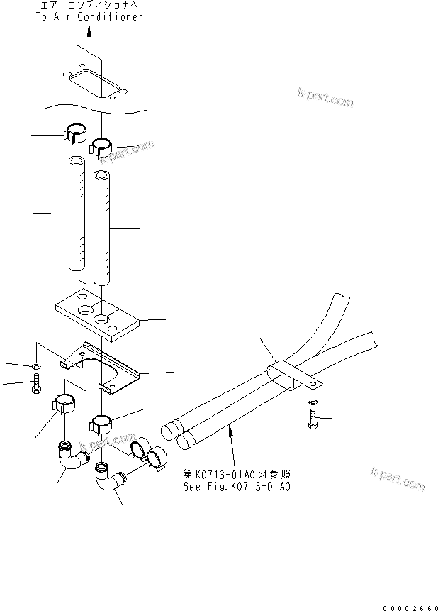Komatsu parts book diagram for WA320-5 S/N 60001-UP: FLOOR (HEATER PIPING)
