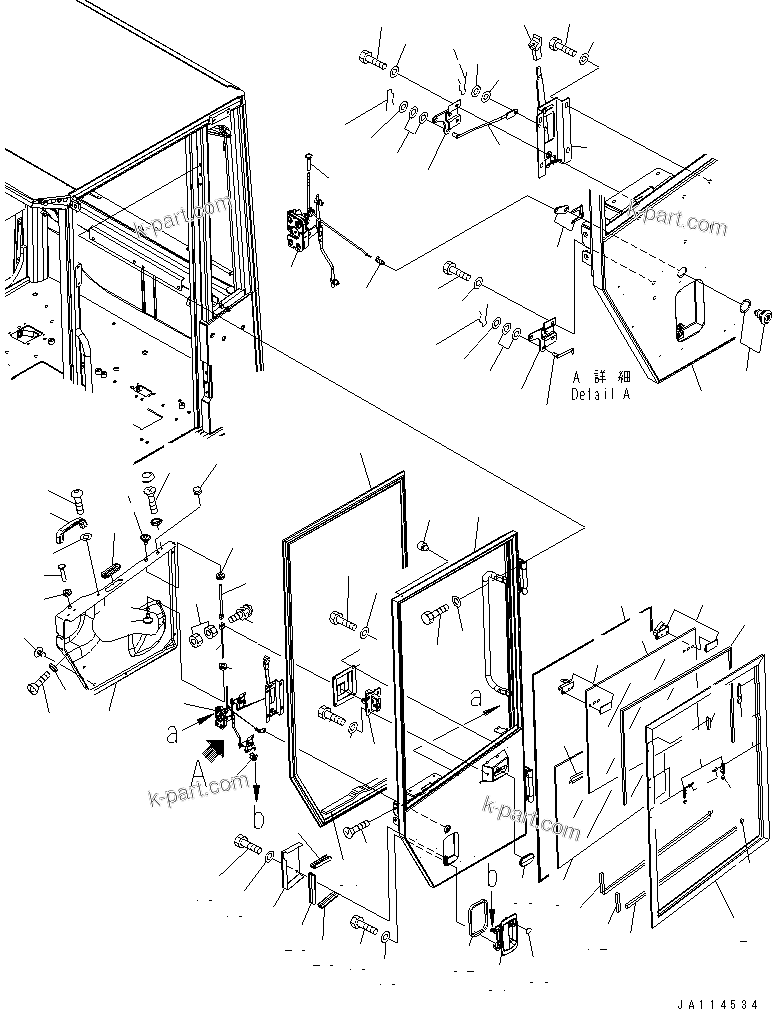 Komatsu parts book diagram for WA320-5 S/N 60001-UP: ROPS CAB (DOOR L.H.)(#63001-)