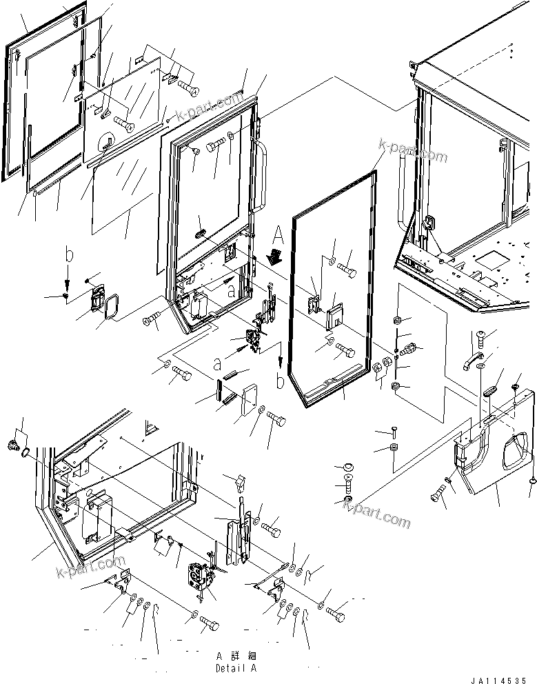 Komatsu parts book diagram for WA320-5 S/N 60001-UP: ROPS CAB (DOOR R.H.)(#63001-)