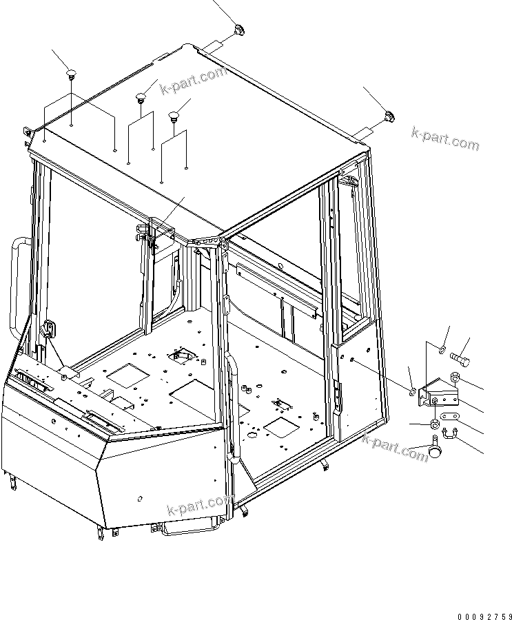 Komatsu parts book diagram for WA320-5 S/N 60001-UP: ROPS CAB (STOPPER) (FOR EXCEPT JAPAN) (WITHOUT BOLT CAP)