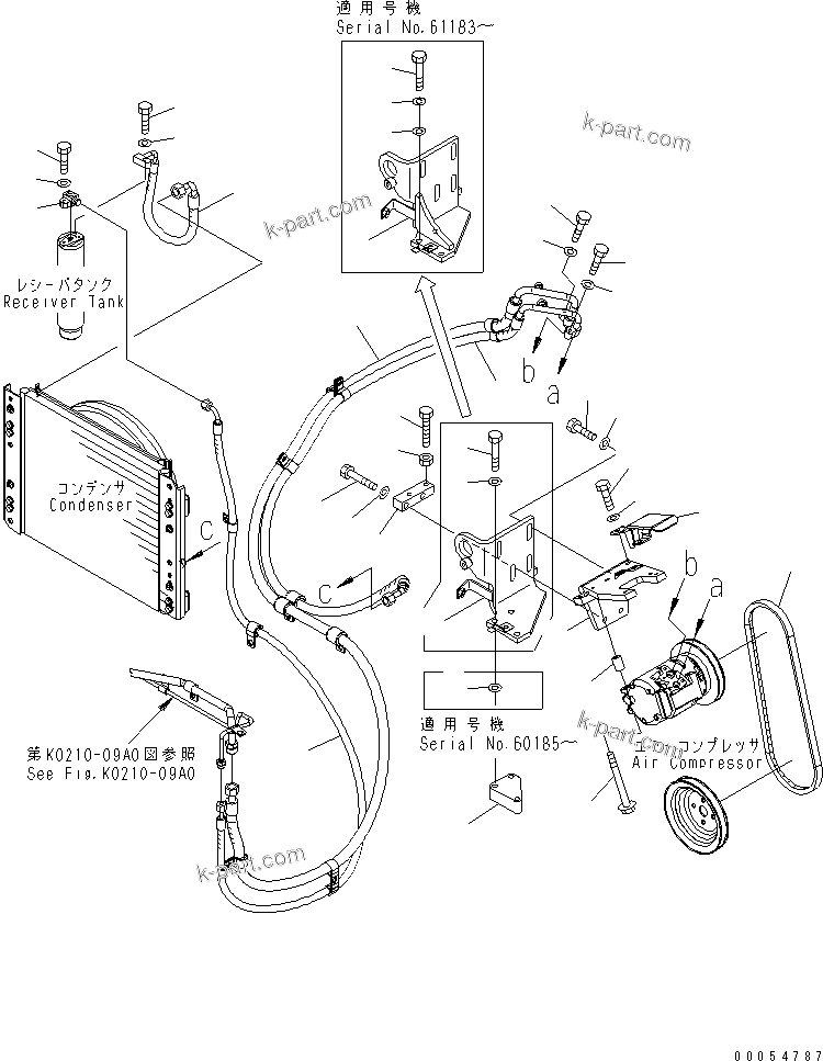 Komatsu parts book diagram for WA320-5 S/N 60001-UP: AIR CONDITIONER (MOUNTING AND PIPING)