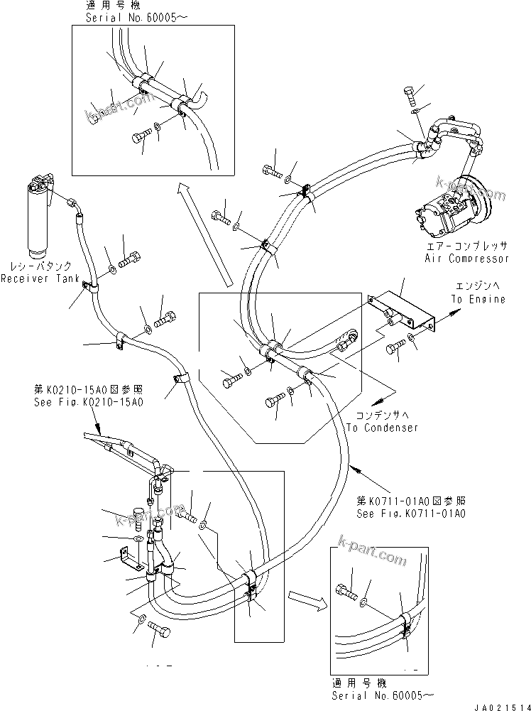 Komatsu parts book diagram for WA320-5 S/N 60001-UP: AIR CONDITIONER (PIPING)