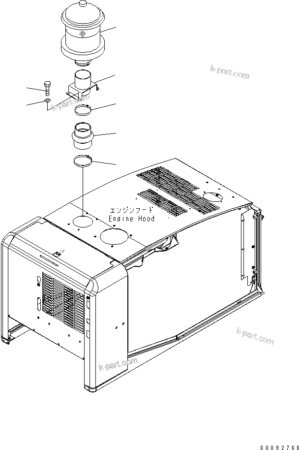 Komatsu parts book diagram for WA320-5 S/N 60001-UP: HOOD (PRE-CLEANER TURBO 2) (FOR EXCEPT JAPAN)