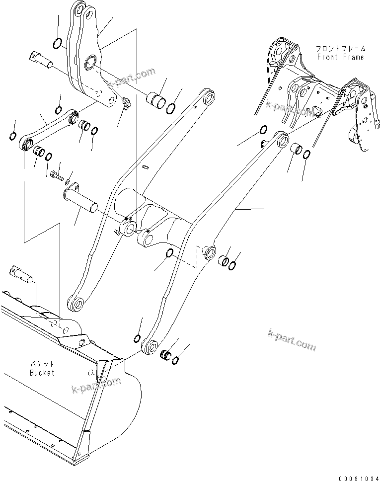 Komatsu parts book diagram for WA320-5 S/N 60001-UP: LIFT ARM AND BELL CRANK (3-SPOOL VALVE)(#62021-)