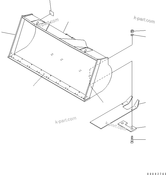 Komatsu parts book diagram for WA320-5 S/N 60001-UP: BUCKET 2.1M3 (WITH B.O.C. ? 2.3M3)