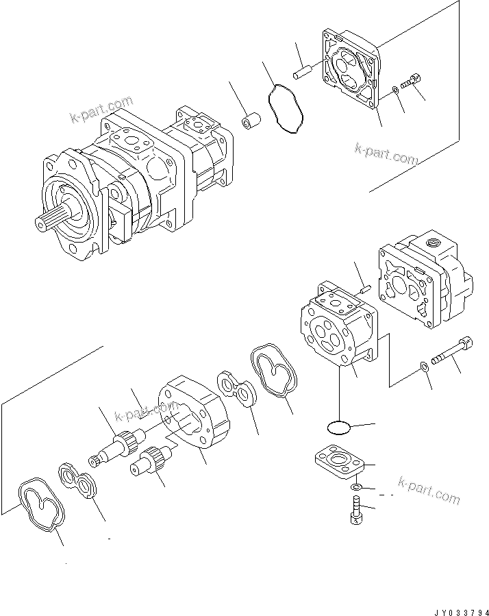 Komatsu parts book diagram for WA320-5 S/N 60001-UP: TORQUE CONVERTER AND PPC PUMP (3/4)