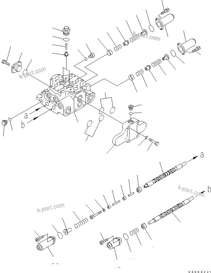 Komatsu parts book diagram for WA320-5 S/N 60001-UP: CONTROL VALVE (2-SPOOL) (1/2)