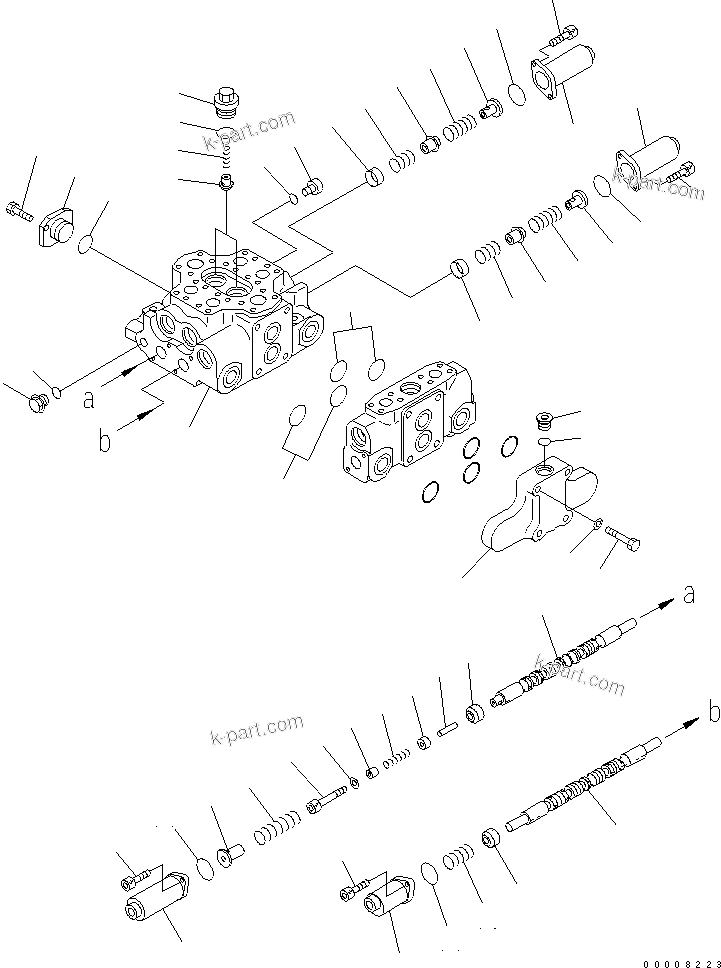 Komatsu parts book diagram for WA320-5 S/N 60001-UP: CONTROL VALVE (3-SPOOL) (1/3)