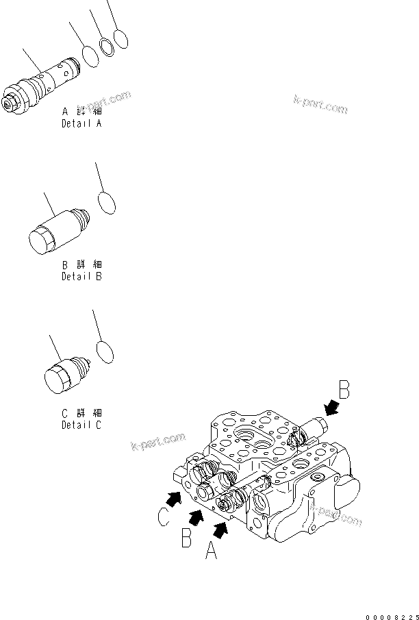 Komatsu parts book diagram for WA320-5 S/N 60001-UP: CONTROL VALVE (3-SPOOL) (3/3)