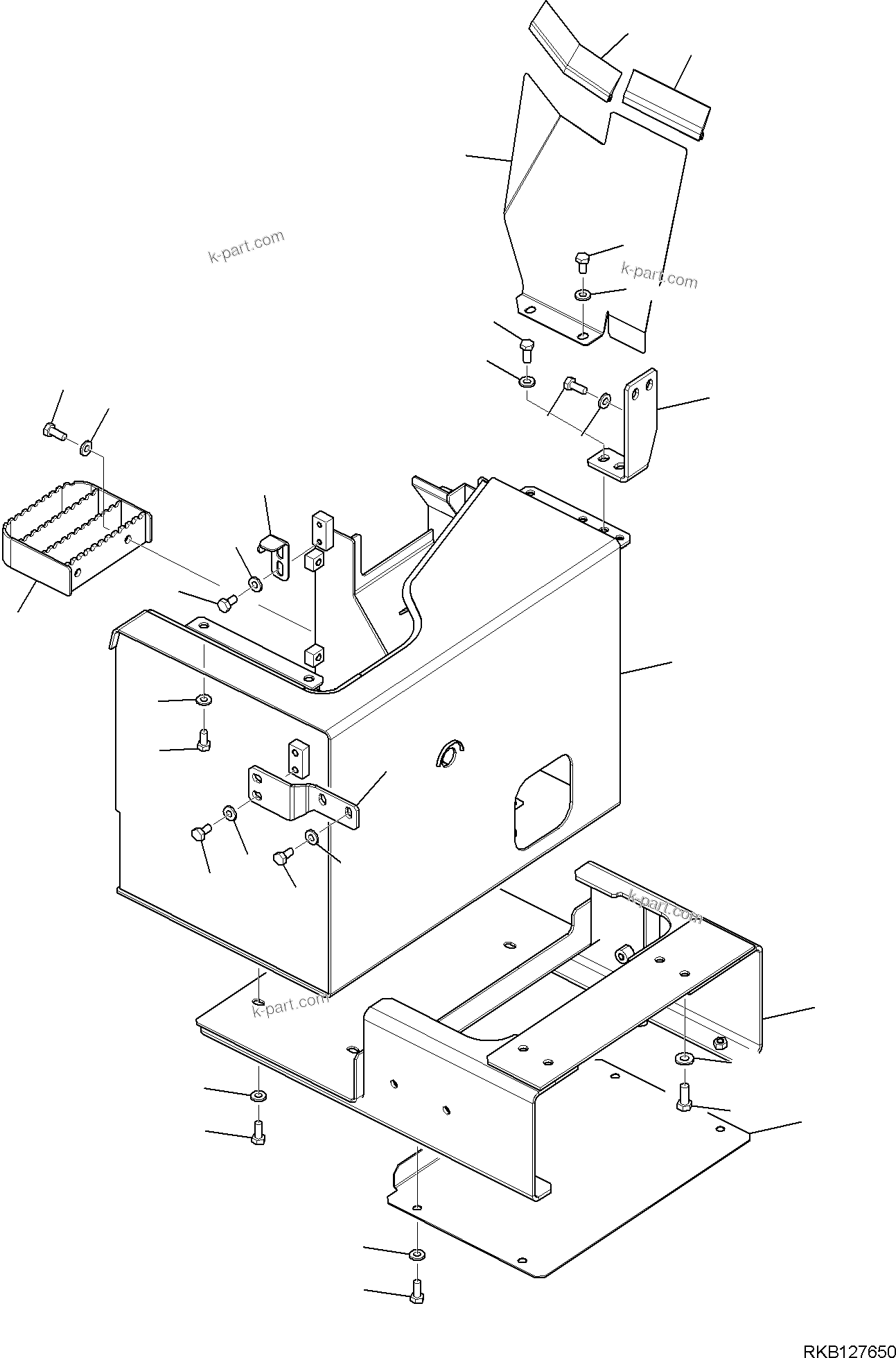 Komatsu parts book diagram for WB97S-8E0 S/N F45003 AND UP: TOOL BOX, MOUNTING PARTS (1/2)