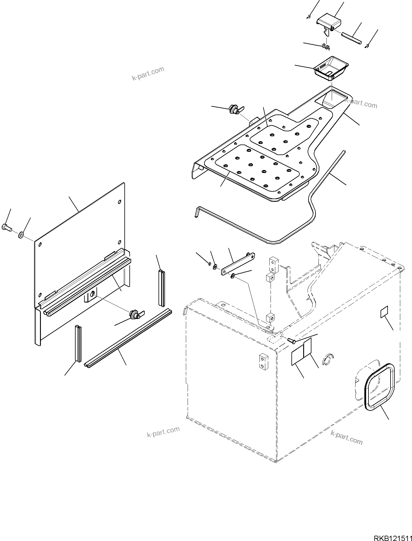 Komatsu parts book diagram for WB97S-8E0 S/N F45003 AND UP: TOOL BOX, MOUNTING PARTS (2/2)