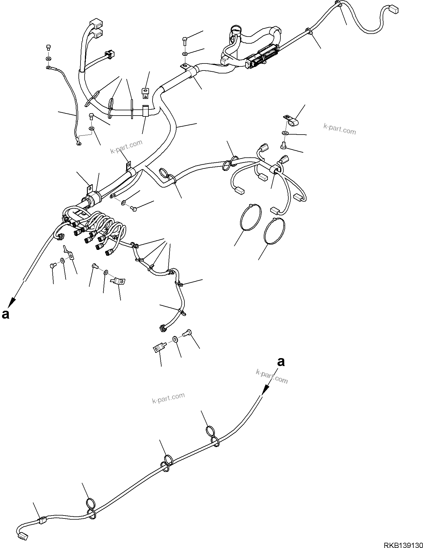 Komatsu parts book diagram for WB97S-8E0 S/N F45003 AND UP: WIRING HARNESS, FRAME HARNESS, FIXING PARTS AND COMPONENTS (2/7)
