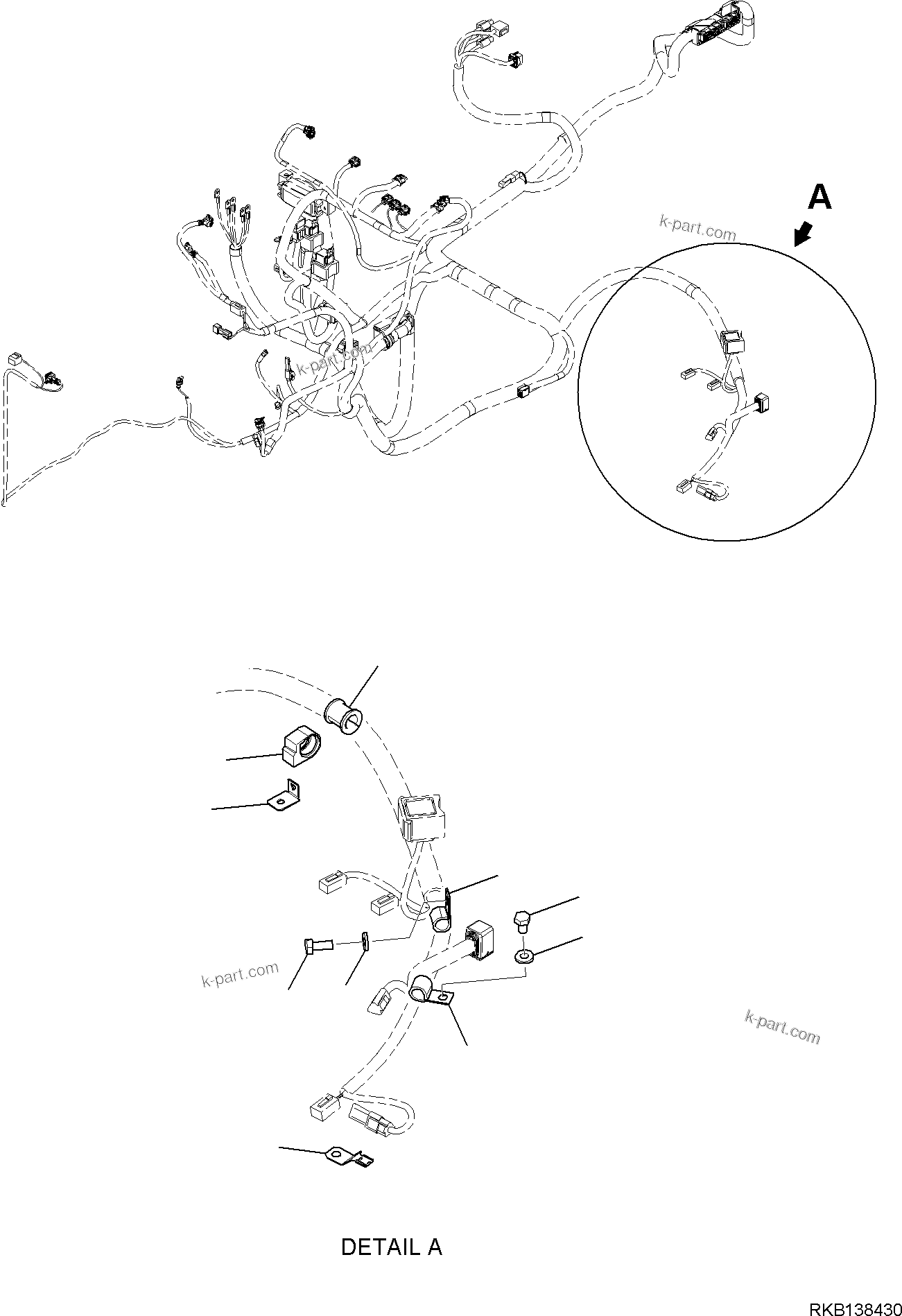 Komatsu parts book diagram for WB97S-8E0 S/N F45003 AND UP: WIRING HARNESS, FRAME HARNESS, FIXING PARTS AND COMPONENTS (7/7)