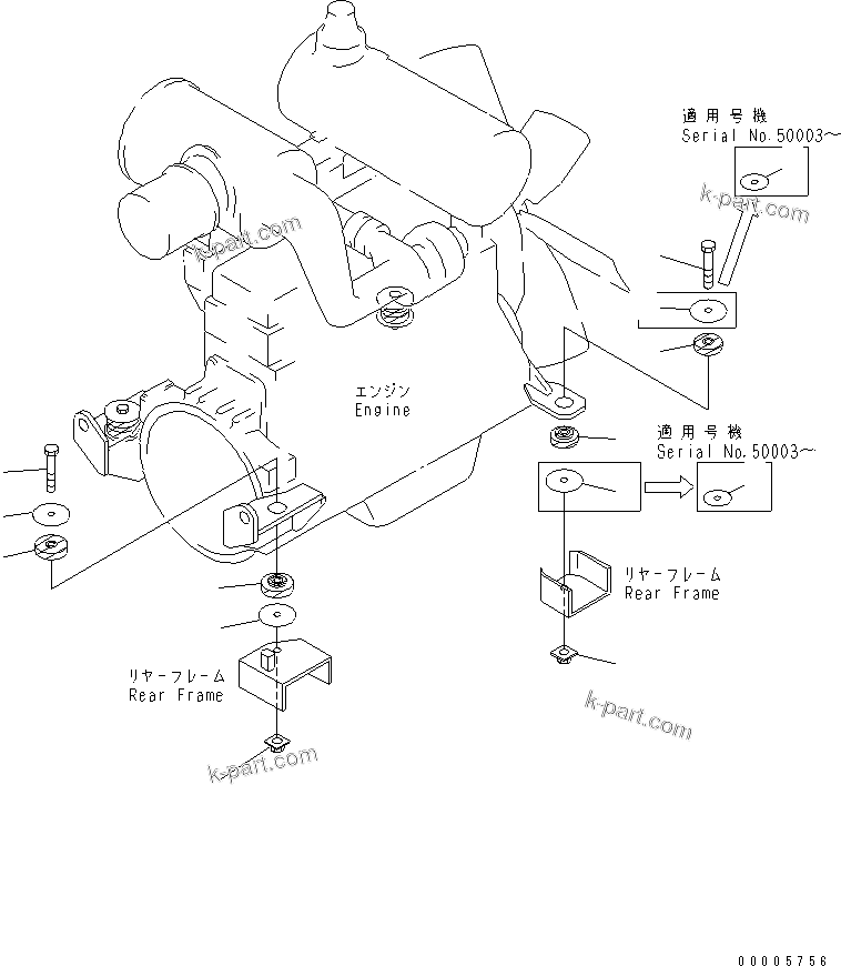 Komatsu parts book diagram for WD500-3 S/N 50001-UP: ENGINE MOUNTING